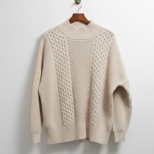 GAP Cream Mixed Stitch Cable Knit Mock Neck Oversized Sweater Textured Ivory L